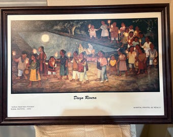 Diego Rivera Matted Framed Art Ninos Pidiendo Posada Hospital Infantil de Mexico