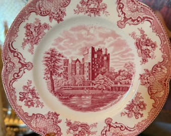 Vintage Johnson Brothers Old Britain Castles Red Transferware Plate, English Castle Dinnerware