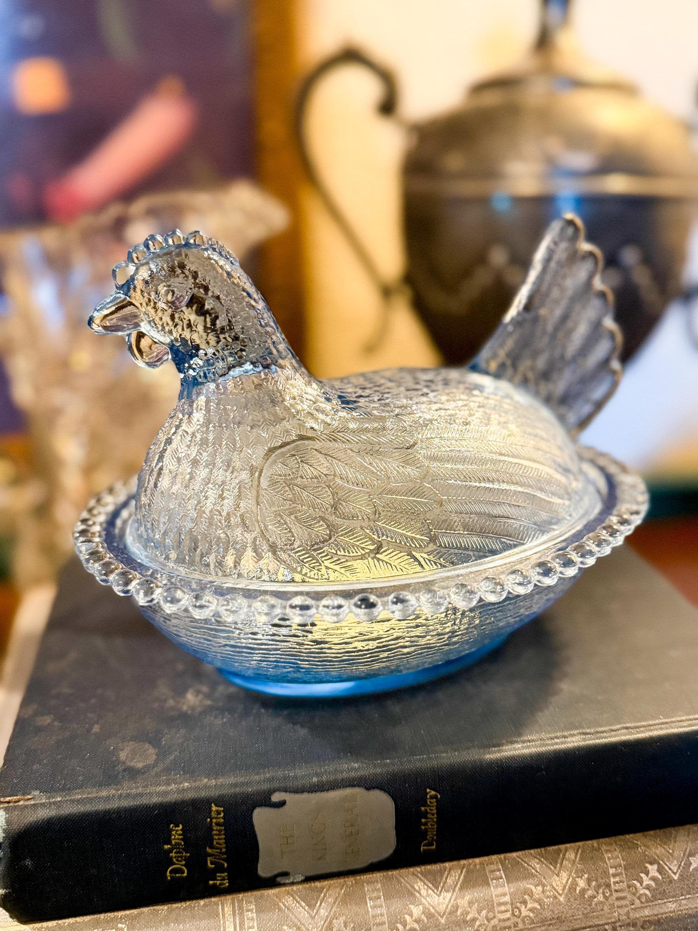 Vintage Indiana Glass Regal Blue Hen on Nest Dish - Etsy