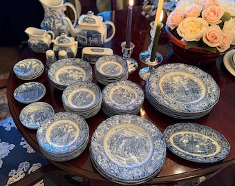 Vintage Enoch Wedgwood Liberty Blue Ironstone Blue & White Transferware Collection made is Staffordshire England