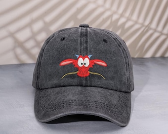 Gorra de béisbol con bordado de dragón rojo Mushu, gorra vintage de Disney Mulan Guardian, gorra de perfil bajo con cara de dragón mítico retro