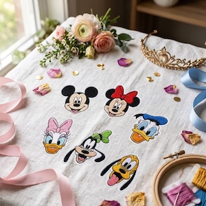 Mickey Minnie Disney hoofd aangepaste geborduurde patch, retro vintage cartoon opstrijkbare patch, themaparkliefhebber klittenbandpatch, jas DIY Craft
