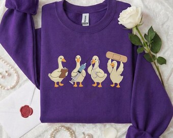 Camiseta bordada con pato médico, sudadera con capucha de doctor ganso, sudadera con capucha para profesionales de la salud, ropa retro para estudiantes de enfermería en prácticas clínicas.
