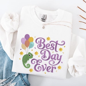 T-shirt brodé caméléon Pascal, sweat-shirt Tangled Best Day Ever, sweat à capuche Rapunzel Sun Corona, thème vacances rétro Magic Kingdom