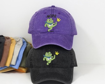 Gorra de béisbol bordada de Grumpy Frog Kick Crown, gorra de papá lavada con parodia de la princesa rana vintage, gorra retro de perfil bajo de Angry Toad Nope.