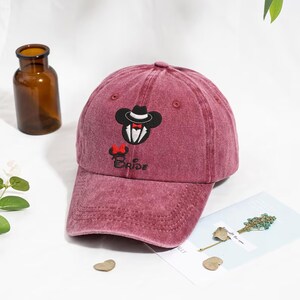 Bestickte Minnie Maus Bräutigam Baseballkappe, Vintage Micky Maus Braut gewaschene Dad Hut, Retro Disney Hochzeitspaar Passende Low Profil Kappe