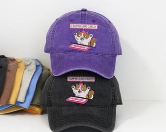 Gorra de béisbol bordada "I Am Yelling Carl", gorra estilo "Vintage Screaming Cat Keyboard Washed Dad Hat", gorra retro de perfil bajo con meme de princesa gatita.