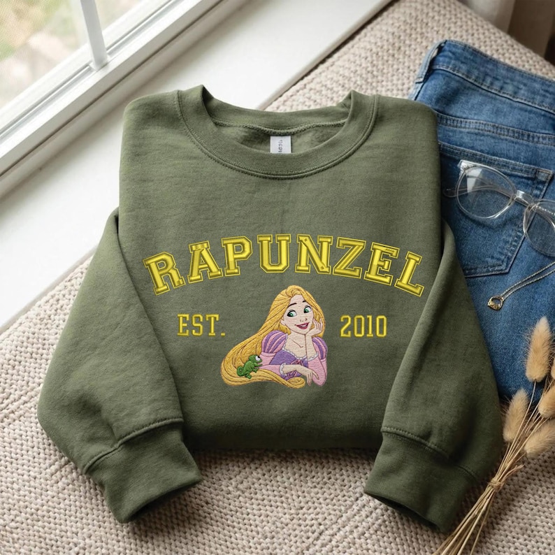 Embroidered Disney Princess Varsity Sweatshirt, Retro Vintage Aesthetic T-shirt, Movie Lover Gift Baby Tee, Theme Park Trip Outfit image 9