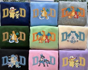 Besticktes Dad Poke Evolution Baby T-Shirt, Vintage Gamer T-Shirt, Retro Vaterschafts-Sweatshirt, personalisiertes Geburtstagsgeschenk für neue Papa Helden