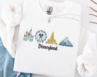 Camiseta bordada del Castillo de la Bella Durmiente, Sudadera Pixar Pal-A-Round Wheel, Sudadera con capucha del Monte Matterhorn, Disneyland California Vintage