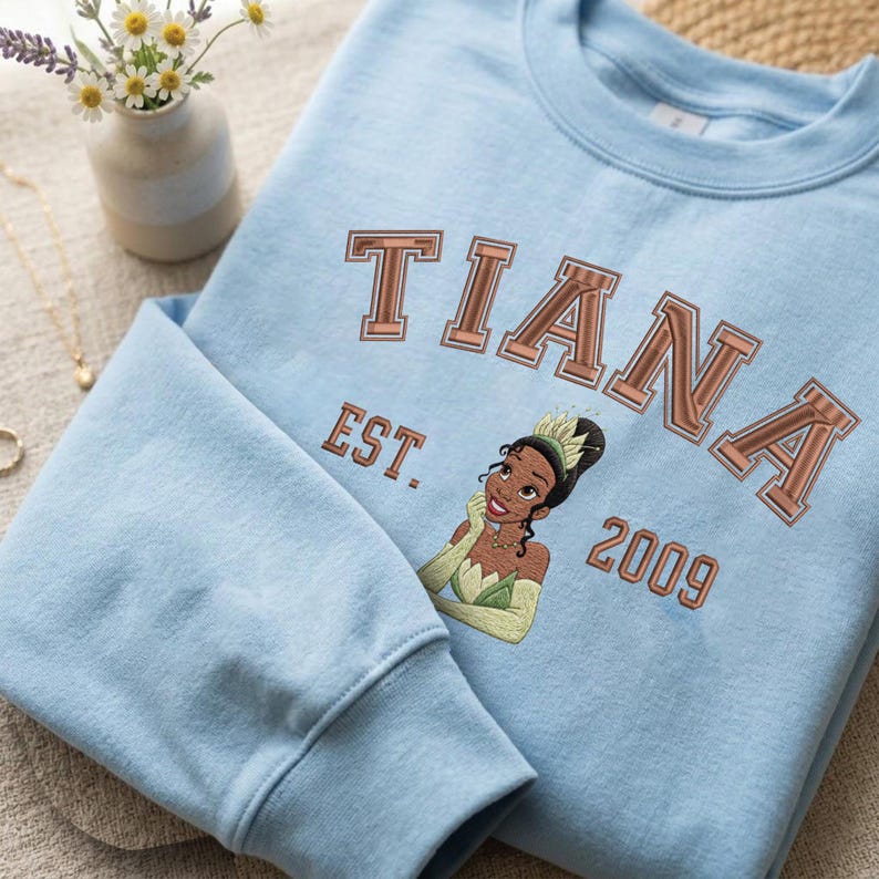 Embroidered Disney Princess Varsity Sweatshirt, Retro Vintage Aesthetic T-shirt, Movie Lover Gift Baby Tee, Theme Park Trip Outfit image 6