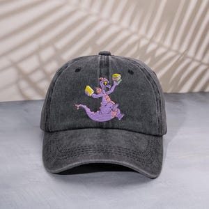 Baseballpet met geborduurd verzinsel Dragon, vintage EPCOT Imagination Washed Dad-hoed, retro Reading Bookworm Dragon low-profile pet
