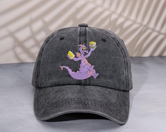 Gorra de béisbol con bordado de Figment Dragon, gorra vintage de EPCOT Imagination Washed Dad, gorra retro de perfil bajo con diseño de dragón y ratón de biblioteca.