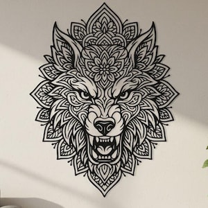 Mandala de hombre lobo SVG PNG DXF Diseño de cabeza: Corte láser, impresión, grabado (descarga digital)