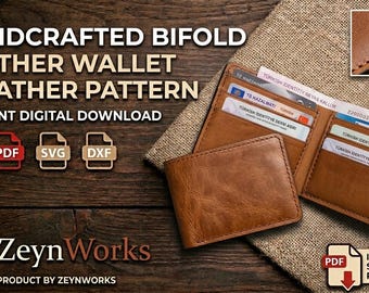 Patrón de cartera plegable de 6 bolsillos en piel, plantilla para tarjetero delgado (descarga digital)