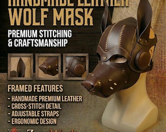Handgemaakt leren wolvenmasker