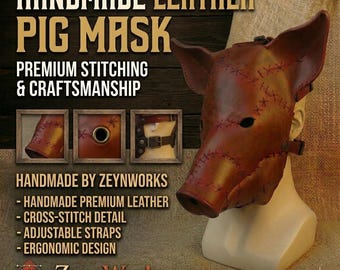 Handmade Leather Pig Mask – Horror Cosplay Costume – Halloween Creepy Animal Mask