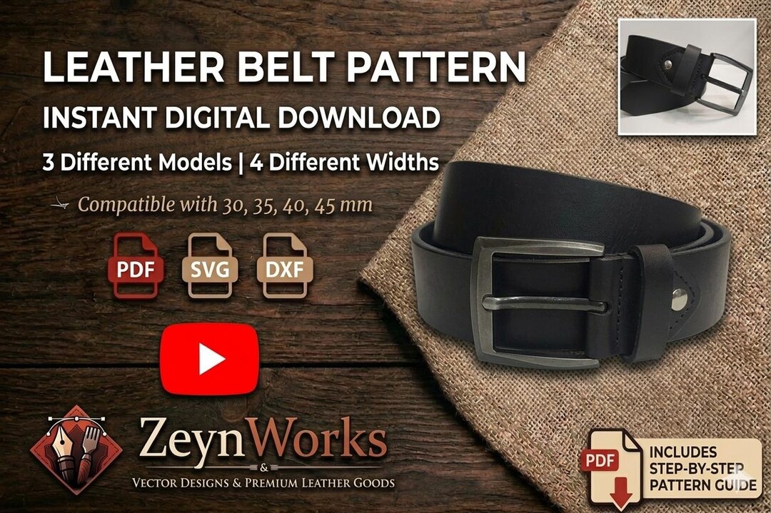 Leather Belt Pattern, 3 Models, 4 Widths, PDF SVG DXF (digital Download ...