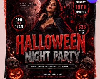 Halloween Party Flyer, Halloween Party Invitation, Halloween Flyer, Halloween Szn, Spooky Social Media Flyer, DIY Text, Canva Editable