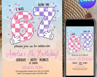 6-7 Birthday Invitation for Girls, Meme Trending Six Seven Party Invite, Bruh, Girl Birthday, Kids Birthday Digital Invite, Canva Editable