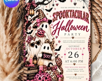 Halloween Party Invitation, Minimalist Halloween Party Invite, Cute Ghost Halloween, Spooky Party Invitation, Editable Canva Template