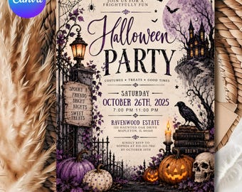 Halloween Party Invite, Spooky Pumpkin Halloween Party Invitation, Kids Halloween Invite Canva Template