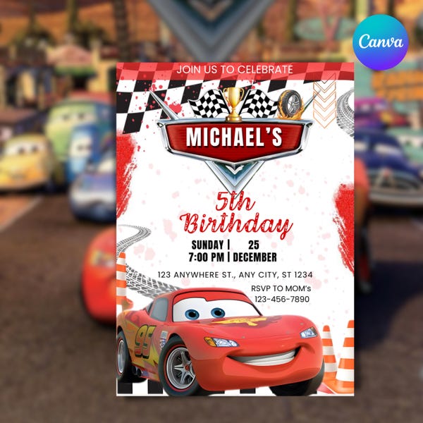 Invitation rayo mcqueen - Etsy México
