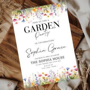 Wildflower Garden Birthday Invitation , Editable Floral Canva Template, Digital Download canva editable