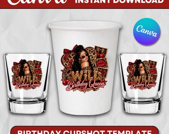 Cheetah Print Birthday PNG Template: Wild Party Design Red Cheetah Birthday Sticker, Styrofoam Cup Sticker, Shot Glass, All Zodiac Signs