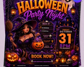 Halloween Flyer, Halloween Party Flyer, Halloween Party Invitation, Halloween Szn Flyer, Spooky Social Media Flyer, Editable Canva
