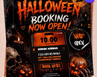 October Booking Flyer, Halloween Booking Flyer Template, Hair Lash Nail Salon Appointment Canva Template, Halloween Event Flyer, Canva