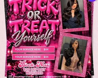 Pink Halloween Flyer Template, Trick or Treat Flyer, Beauty Business Halloween Promo, Salon Flyer, Canva Editable Template, Instant Download