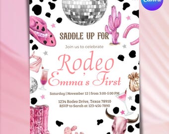Rodeo Birthday Party Invitation Template, Cowgirl Theme, Birthday Invitations, Western Template, Instant Download, Canva Editable Template