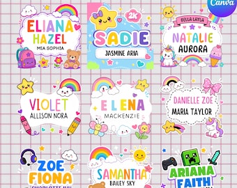 Editable School labels in Canva, character outline #2, back to school Template, Canva Template, Digital Download, Canva Editable Template