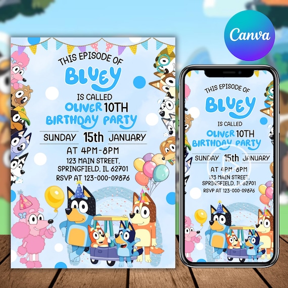 Bluey birthday invitation Bingo birthday invitation editable bluey and bingo birthday invitation bluey birthday party invite, Canva Editable