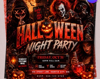 Halloween Flyer, Halloween Party Flyer, Halloween Party Invitation, Halloween Szn Flyer, Spooky Social Media Flyer, Editable Canva