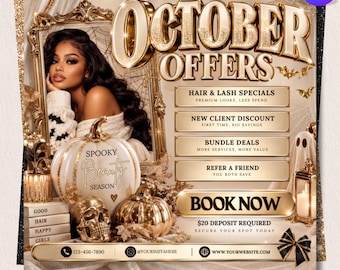 October Halloween Sale Flyer, Halloween Special Offer, Halloween Beauty Sale, Editable Canva Social Media Post, Digital Download