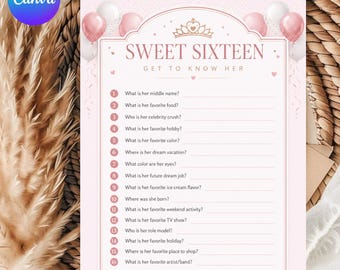 Sweet 16 Sixteen Questions Game, Sixteenth Birthday Printable, Bday Girl, 16th, Teen Slumber Party, Teenage Birthday Questions, Idea, Fun