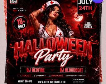 Halloween Party Flyer Template, Halloween Party Invitation Flyer, Horror Night Party Poster, Spooky Halloween Szn Promotion, Canva Editable