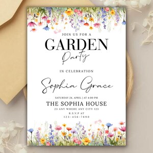 Wildflower Garden Birthday Invitation , Editable Floral Canva Template, Digital Download canva editable