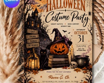 Editable Halloween Costume Party Invitation, Vintage Halloween Invite, Spooky Costume Party, Printable Halloween Evite