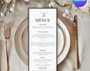 Modello di menu di matrimonio moderno, Menu di matrimonio digitale, Modello di menu personalizzato per la cena di matrimonio, Modello di menu di matrimonio per Canva, Download digitale