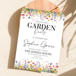 Wildflower Garden Birthday Invitation , Editable Floral Canva Template, Digital Download canva editable