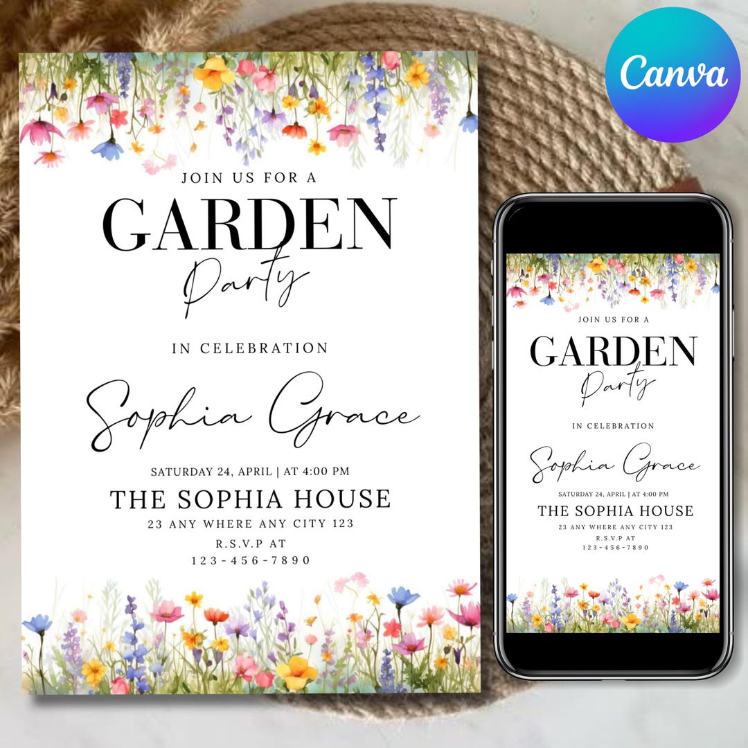 Wildflower Garden Birthday Invitation , Editable Floral Canva Template ...