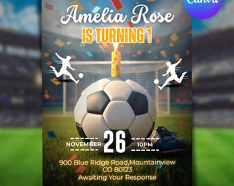 Soccer Birthday Invitation Template, Soccer Invitation, Birthday Party Invitations, Birthday Party,Instant Download, Canva Editable Template
