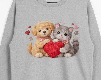 Puppy Kitten Valentine PNG, Crochet Style Pet Design (Digital Download)