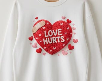 Love Hurts Faux Yarn Heart PNG, Anti-Valentine Graphic (Digital Download)