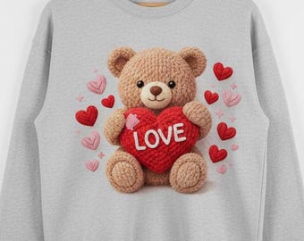 Faux Yarn Teddy Bear Love Heart PNG, Valentine's Day Graphic (Digital Download)