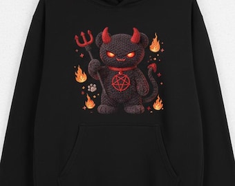 Crochet Style Devil Teddy Bear PNG, Gothic Hoodie Graphic (Digital Download)