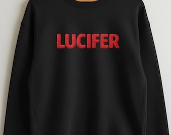 Lucifer Faux Yarn Text PNG, Gothic Sweatshirt Graphic (Digital Download)